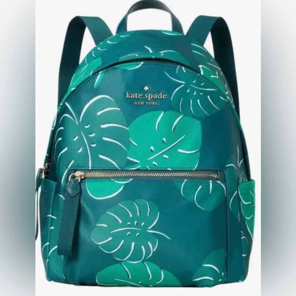 Kate Spade Chelsea green leaves backpack